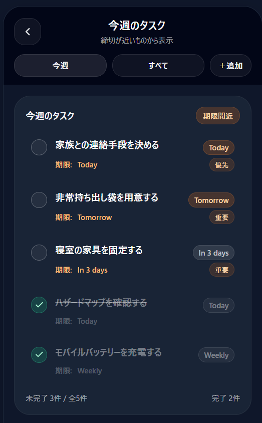 デモ画面（例：タスク）